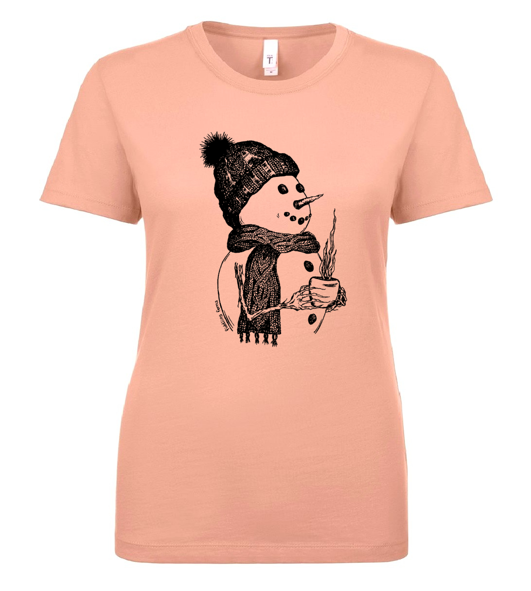Snowman Drinking Coffee Ladies T Shirt