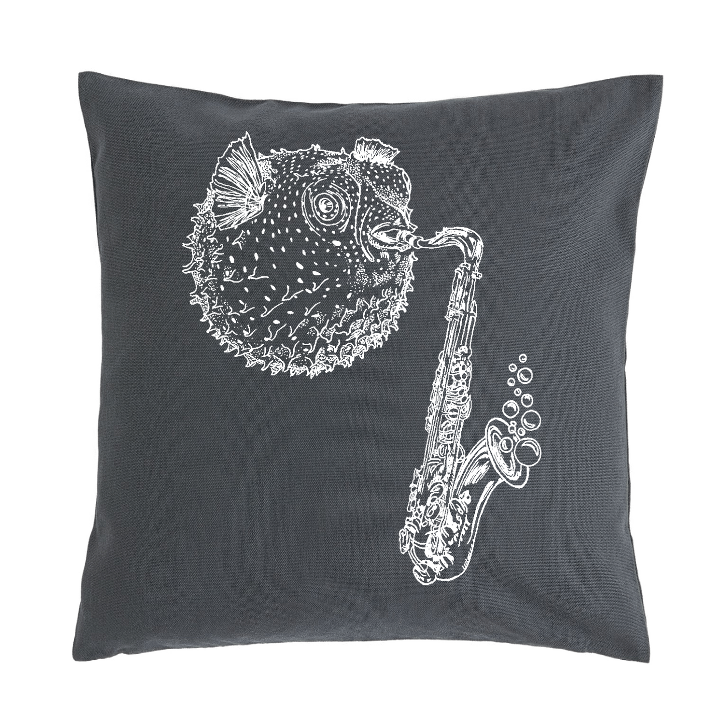 Blowfish Playing Saxophone 20 x 20 Cushion Cover