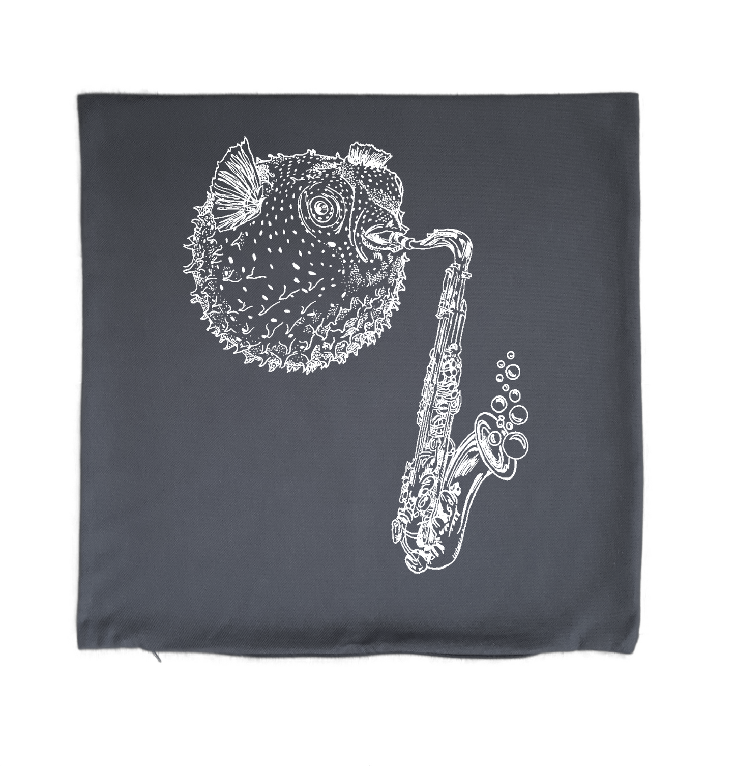 Blowfish Playing Saxophone 20 x 20 Cushion Cover