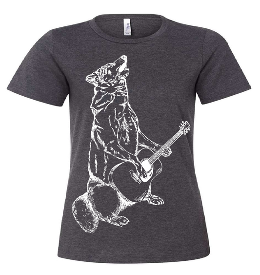 Howling Wolf Playing Guitar Ladies Loose Fit T Shirt