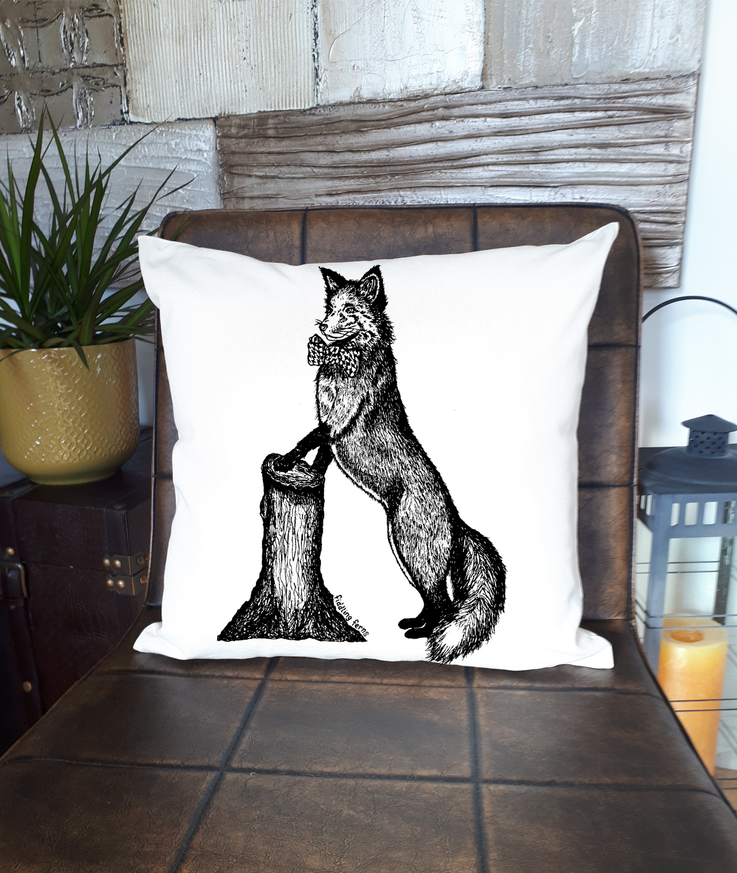 Fox in a Houndstooth Bowtie 20 x 20 Cushion Cover