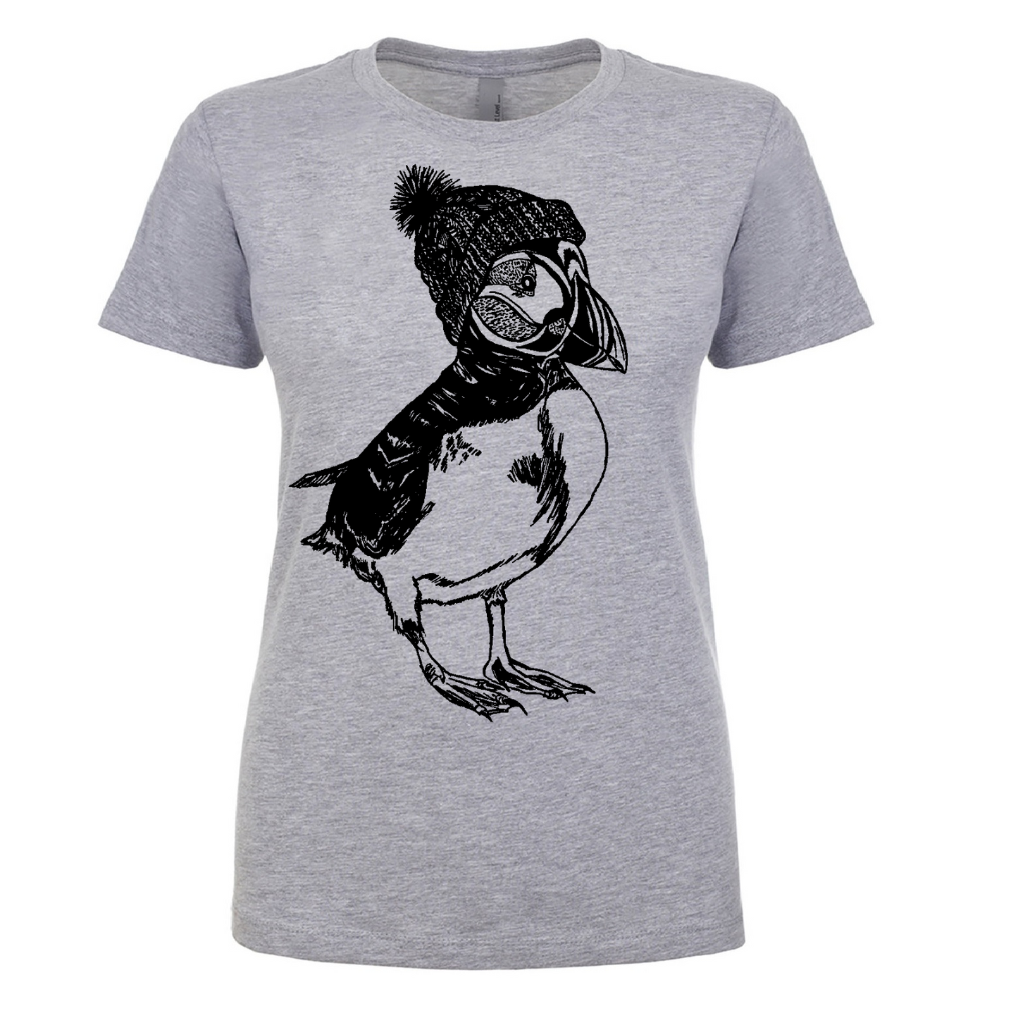Puffin Wearing a Pom Pom Hat Ladies T Shirt