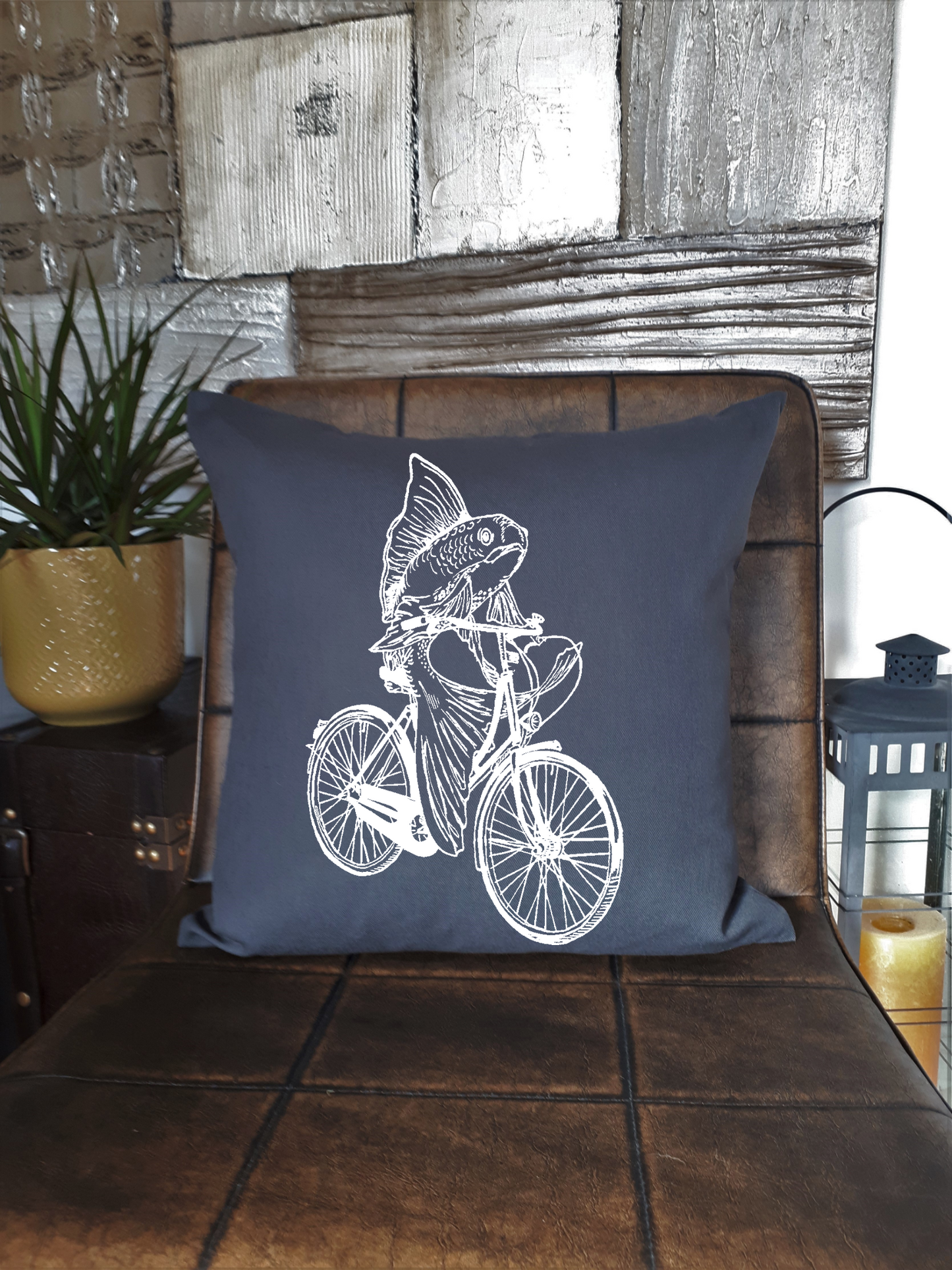 Fish on a Bicycle 20 x 20 Cushion Cover