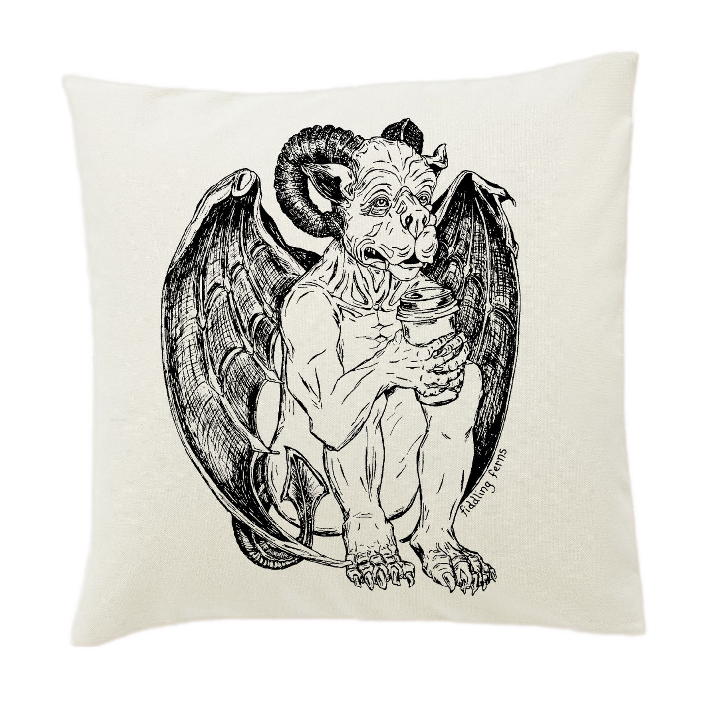 Gargoyle Drinking Coffee 20 x 20 Cushion Cover