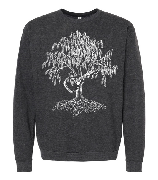 Weeping Willow Tree with Guitar Unisex Fleece Crewneck