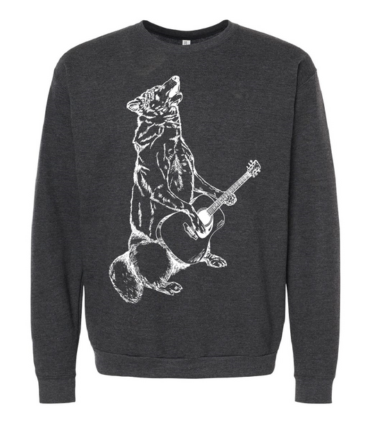 Howling Wolf with Guitar Unisex Fleece Crewneck