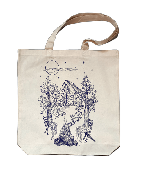 Camping Trees Small Cotton Tote