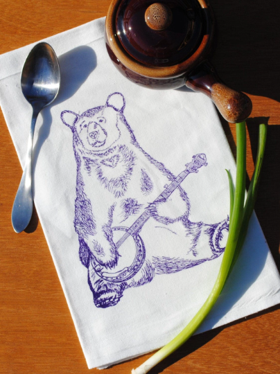 Banjo Bear Flour Sack Tea Towel