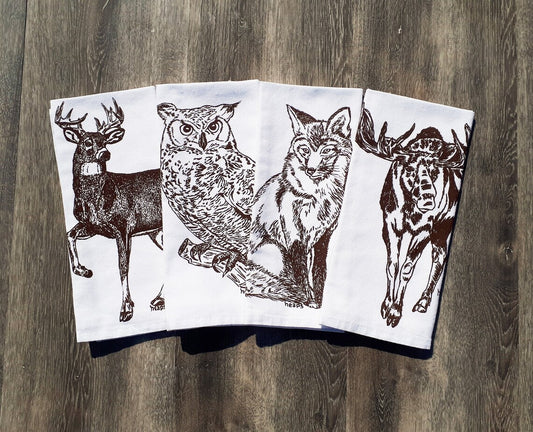 Set of 4 Classic Forest Animal Napkins Dark Ink