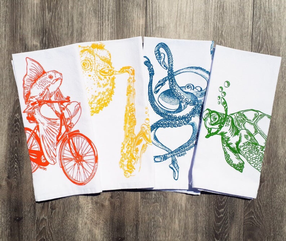 Set of 4 Sea Creature Napkins Bright