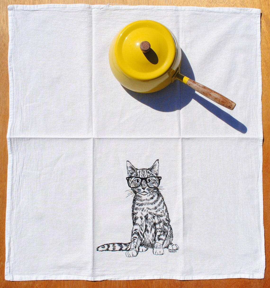 Cat with Glasses Flour Sack Tea Towel