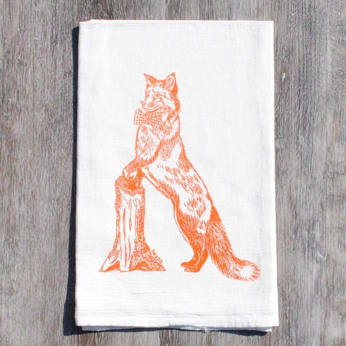 Fox in a Houndstooth Bowtie Flour Sack Tea Towel