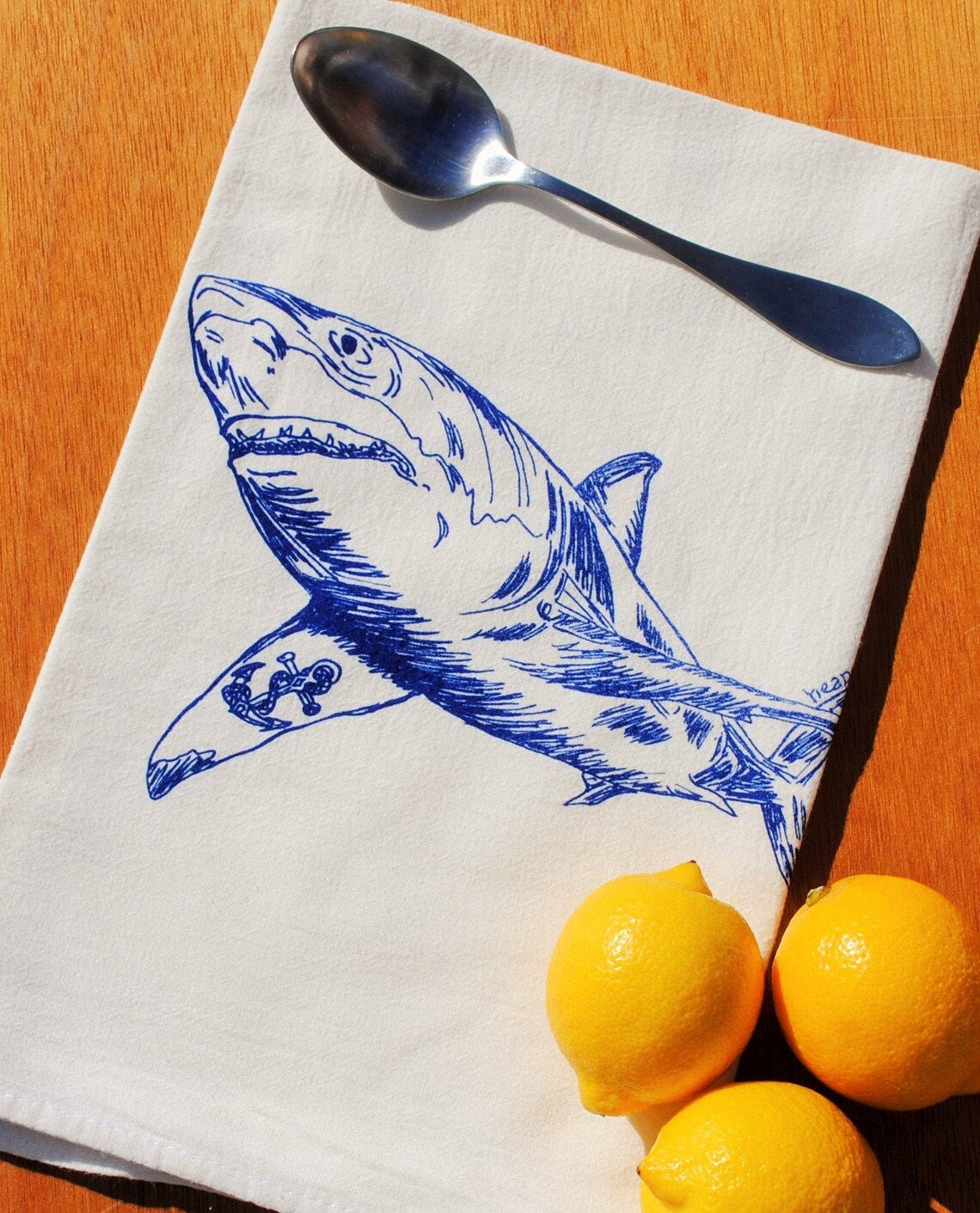 Shark with an Anchor Tattoo Flour Sack Tea Towel