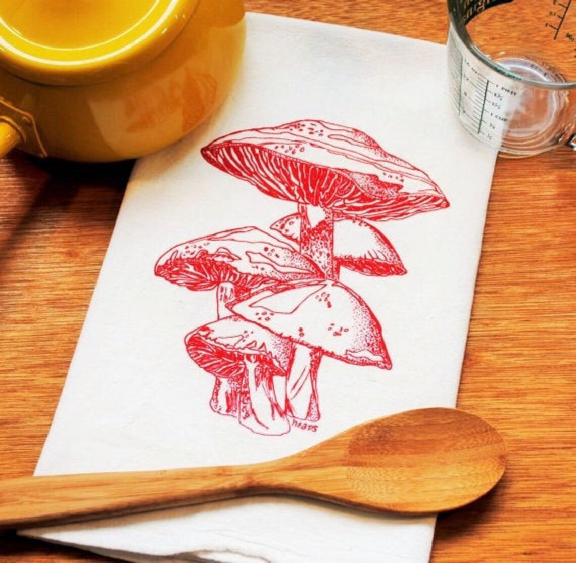 Mushrooms Flour Sack Tea Towel