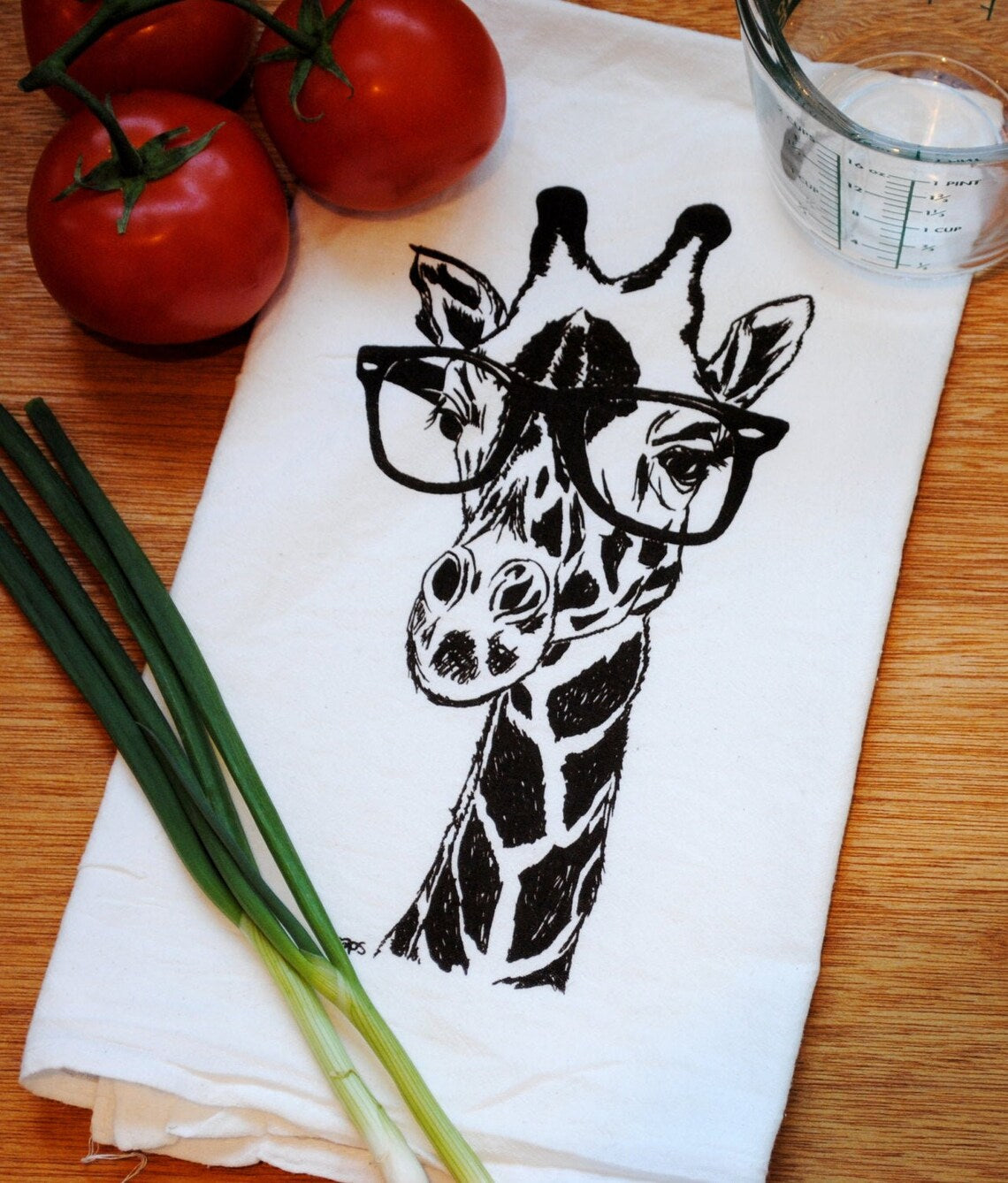 Giraffe Wearing Glasses Flour Sack Tea Towel