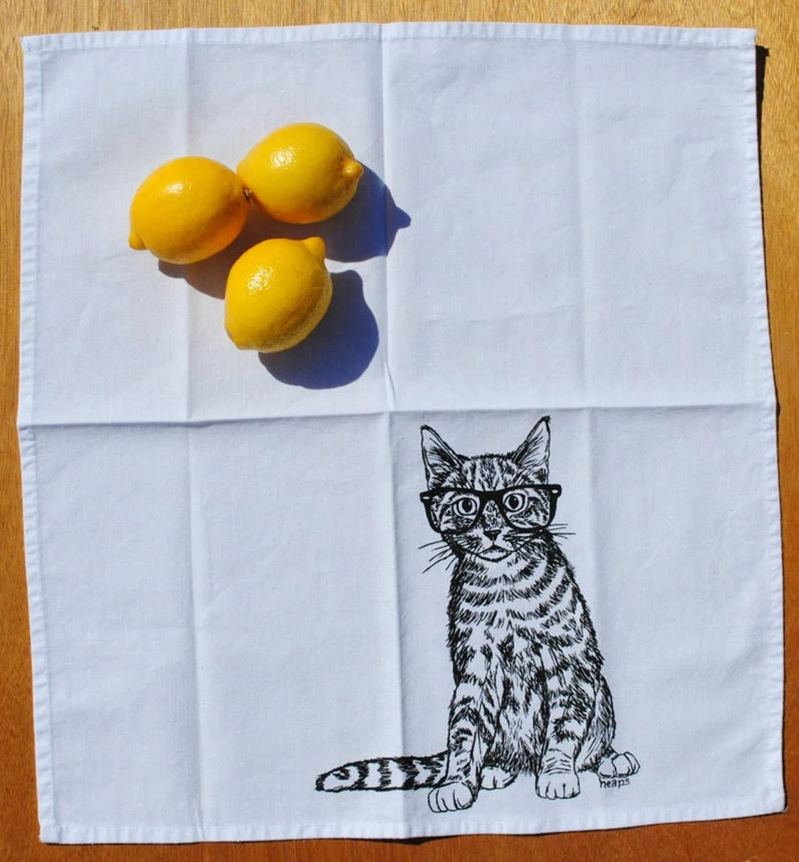 Set of 4 Cat with Glasses Cotton Napkins