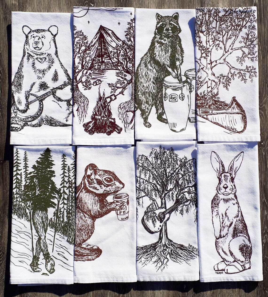 Set of 8 Trees and Forest Animals Napkins Dark Ink