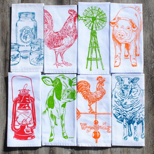 Set of 8 Farmhouse and Farm Animal Napkins Bright