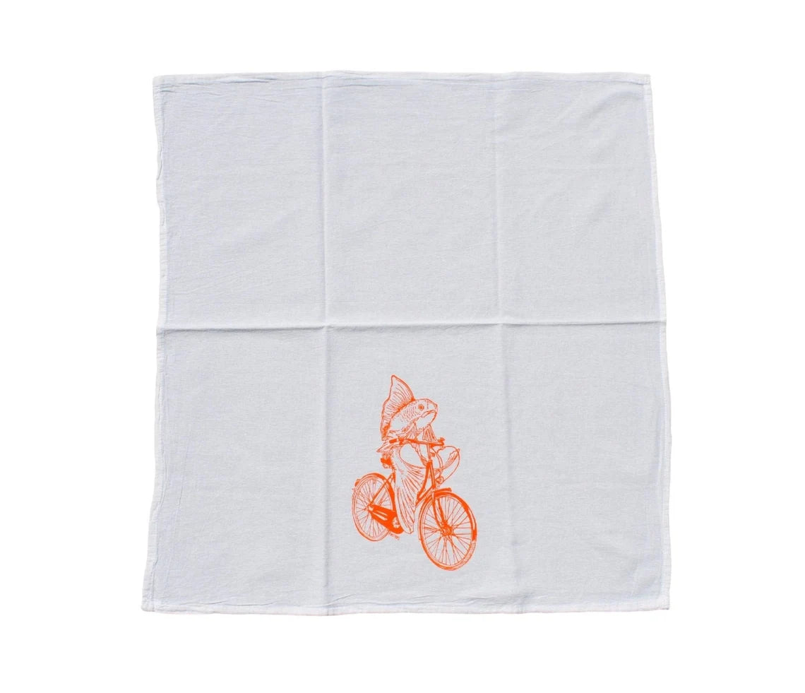 Fish on a Bicycle Flour Sack Tea Towel