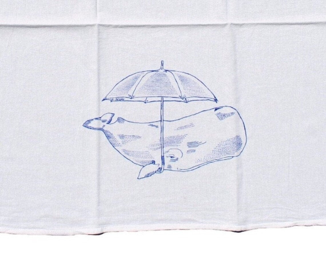 Whale with an Umbrella Flour Sack Tea Towel