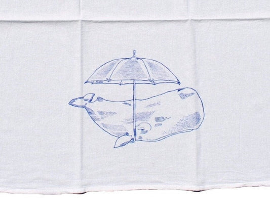 Whale with an Umbrella Flour Sack Tea Towel