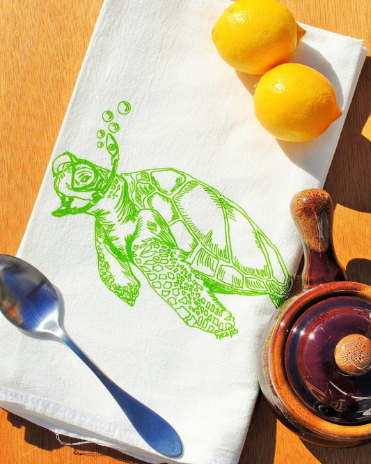 Snorkeling Sea Turtle Flour Sack Tea Towel