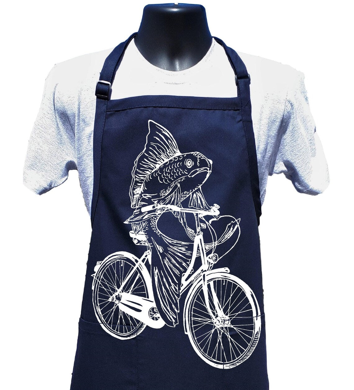 Fish on a Bicycle Chef's Apron with Pockets