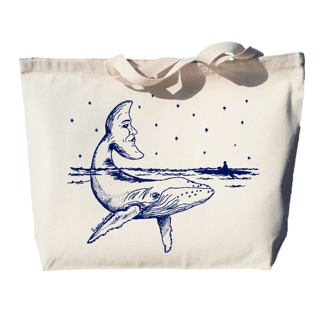 Whale with a Moon Tail Large Heavyweight Canvas Tote