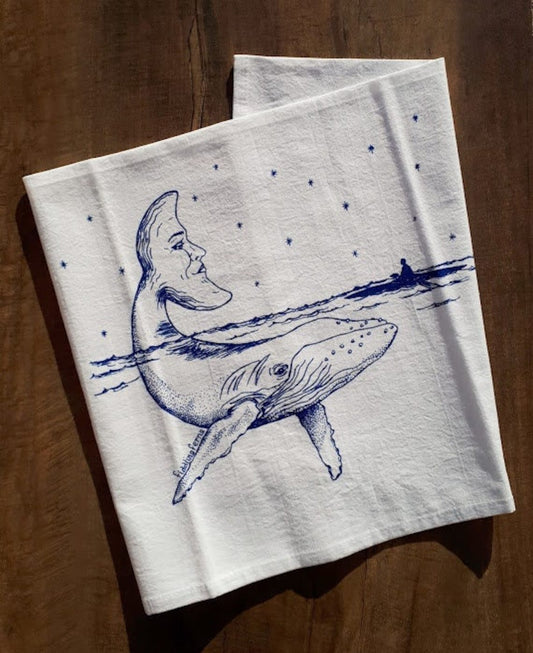 Whale with a Moon Tail Flour Sack Tea Towel