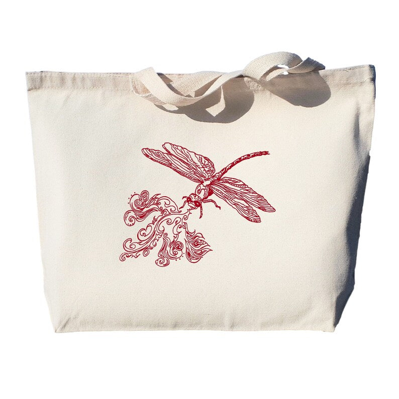Fire Breathing Dragonfly Large Heavyweight Canvas Tote